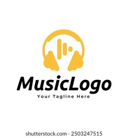 Vector de Plantilla de diseño de logotipo de entretenimiento de audio de música de auriculares.