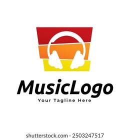 Headphones music audio entertainment logo design template vector.