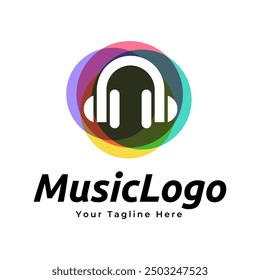 Headphones music audio entertainment logo design template vector.