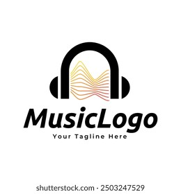 Headphones music audio entertainment logo design template vector.