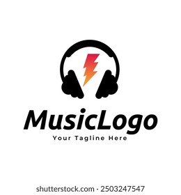 Vector de Plantilla de diseño de logotipo de entretenimiento de audio de música de auriculares.