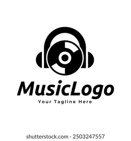 Vector de Plantilla de diseño de logotipo de entretenimiento de audio de música de auriculares.