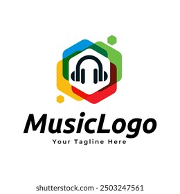 Headphones music audio entertainment logo design template vector.