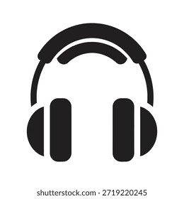 Icono de Vector negro sólido de audio de música de auriculares aislado Fondo blanco Escucha de sonido Ilustración de Diseño gráfico de auriculares estéreo