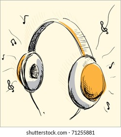 Headphones music cartoon illustration 