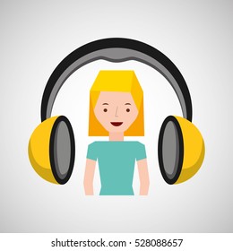 headphones music character girl blonde vector illustration eps 10