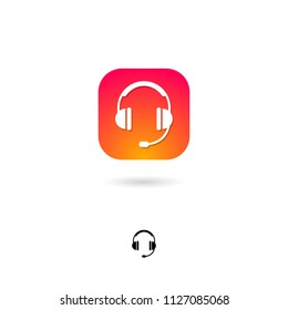 Headphones, music, communication UI icon. Call center emblem. Rounded square with headphones, on a white background. Web icon. Monochrome option.