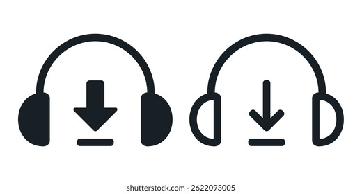 Fones de ouvido ícone de download de música. Vetor de ilustração 