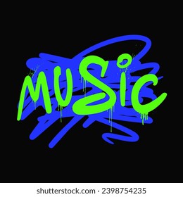 Headphones music graffiti. Vector neon illustration in the urban street style. 90 retro symbol silhouette. For music party, festival, game, dj