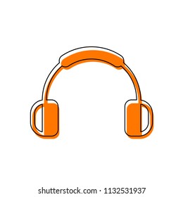 Headphones and music. Mute volume. Simple icon. Isolated icon consisting of black thin contour and orange moved filling on different layers. White background