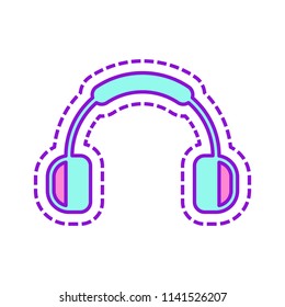 Headphones And Music. Mute Volume. Simple Icon. Colored Sketch With Dotted Border On White Background