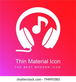 Headphones with music note red and pink gradient material white icon minimal design