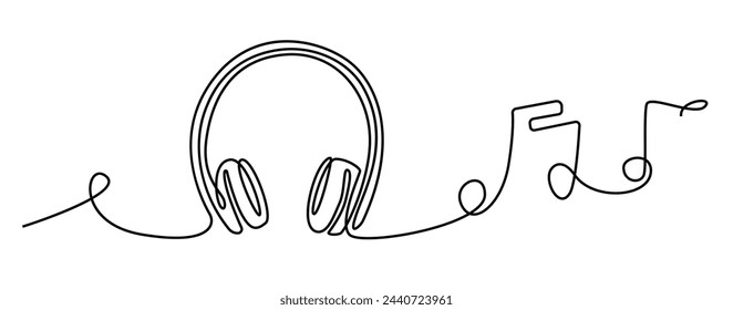 Headphones music and notes abstract line art vector on white background