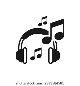 Headphones with music notes icon flat style isolated on white background. Vector illustration
