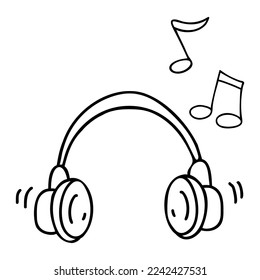 Headphones with music and notes. Vector illustration in doodle style