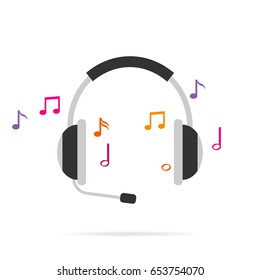 Headphones. Music sounds from the headphones. Flat design, vector illustration, vector.