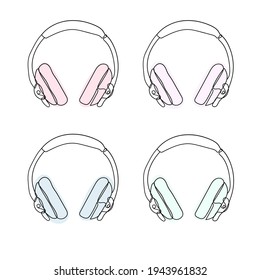 Headphones music and technology symbols Vector illustration isolated on white background. Continuous line drawing of earphone. Set
