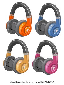 Headphones, music, vector cartoon illustration