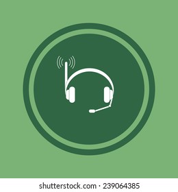 Headphones. Musical accessories running through wi-fi network on green background, vector, 10 EPS