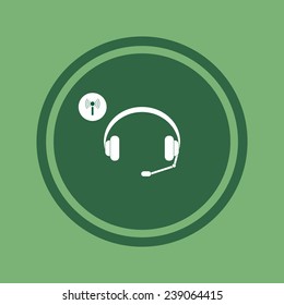 Headphones. Musical accessories running through wi-fi network on green background, vector, 10 EPS