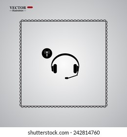 Headphones. Musical accessories running through wi-fi network, gray button with a red stroke, vector illustration, EPS 10