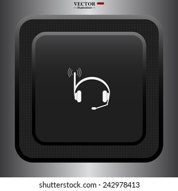 Headphones. Musical accessories running through wi-fi network, gray button with a red stroke, vector illustration, EPS 10