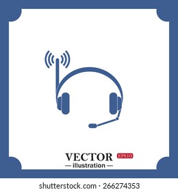 Headphones. Musical accessories running through wi-fi network, web icon. vector design