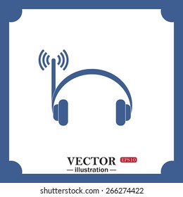 Headphones. Musical accessories running through wi-fi network, web icon. vector design