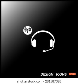 Headphones. Musical accessories running through wi-fi network. icon. vector design