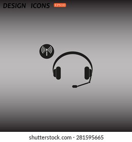 Headphones. Musical accessories running through wi-fi network. icon. vector design