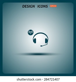 Headphones. Musical accessories running through wi-fi network. icon. vector design