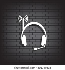 Headphones. Musical accessories running through wi-fi network. icon. vector design