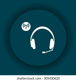Headphones. Musical accessories running through wi-fi network. icon. vector design