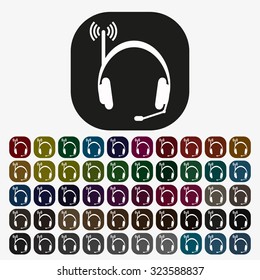 Headphones. Musical accessories running through wi-fi network. icon. vector design, set of colored buttons