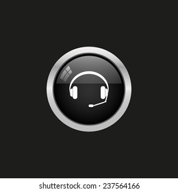 Headphones. Musical accessory, black button, vector