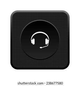 Headphones. Musical accessory. black square plastic button, vector, EPS 10