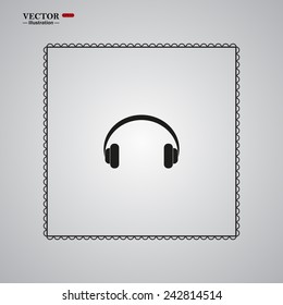 Headphones. Musical accessory, gray button with a red stroke, vector illustration, EPS 10