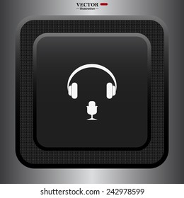 Headphones. Musical accessory, gray button with a red stroke, vector illustration, EPS 10