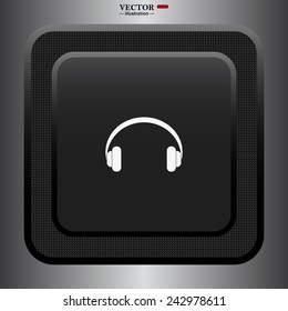 Headphones. Musical accessory, gray button with a red stroke, vector illustration, EPS 10