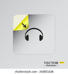 Headphones. Musical accessory, gray button with a red stroke, sticker  self-adhesive paper. Vector illustration EPS 8