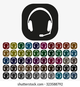 Headphones. Musical accessory. icon. vector design, set of colored buttons