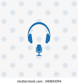 Headphones. Musical accessory. icon. vector design  background with snowflakes