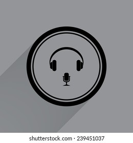 Headphones. Musical accessory.   on a gray background with a long shadow, vector, EPS 10