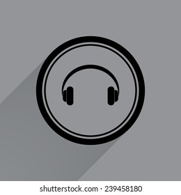 Headphones. Musical accessory.   on a gray background with a long shadow, vector, EPS 10