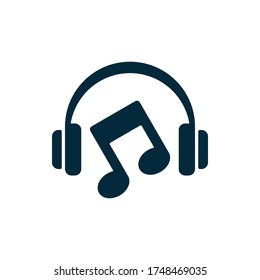 Headphones and musical note on white background. Flat vector headphones design.