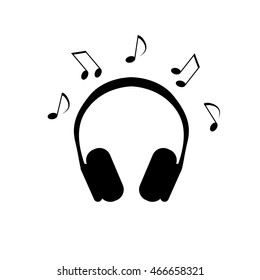 Headphones and notes vector illustration isolated in a white background