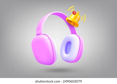 Auriculares y timbre de notificación. Ilustración vectorial 3d