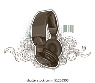 Headphones on bizarre background. Vector illustration.