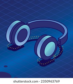Headphones on Blue background. Vector Illustration. Isometric Icon.