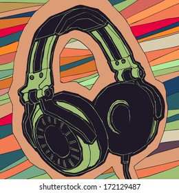 Headphones on colorful background